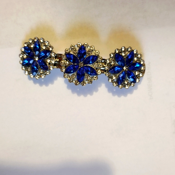 Blue and White Rhinestone Barrett - Picture 1 of 1